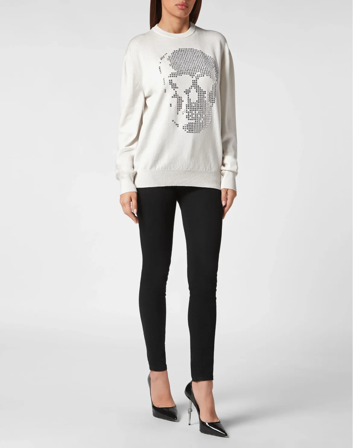 Cashmere Pullover Round Neck LS Crystal Skull, цвет: Белый