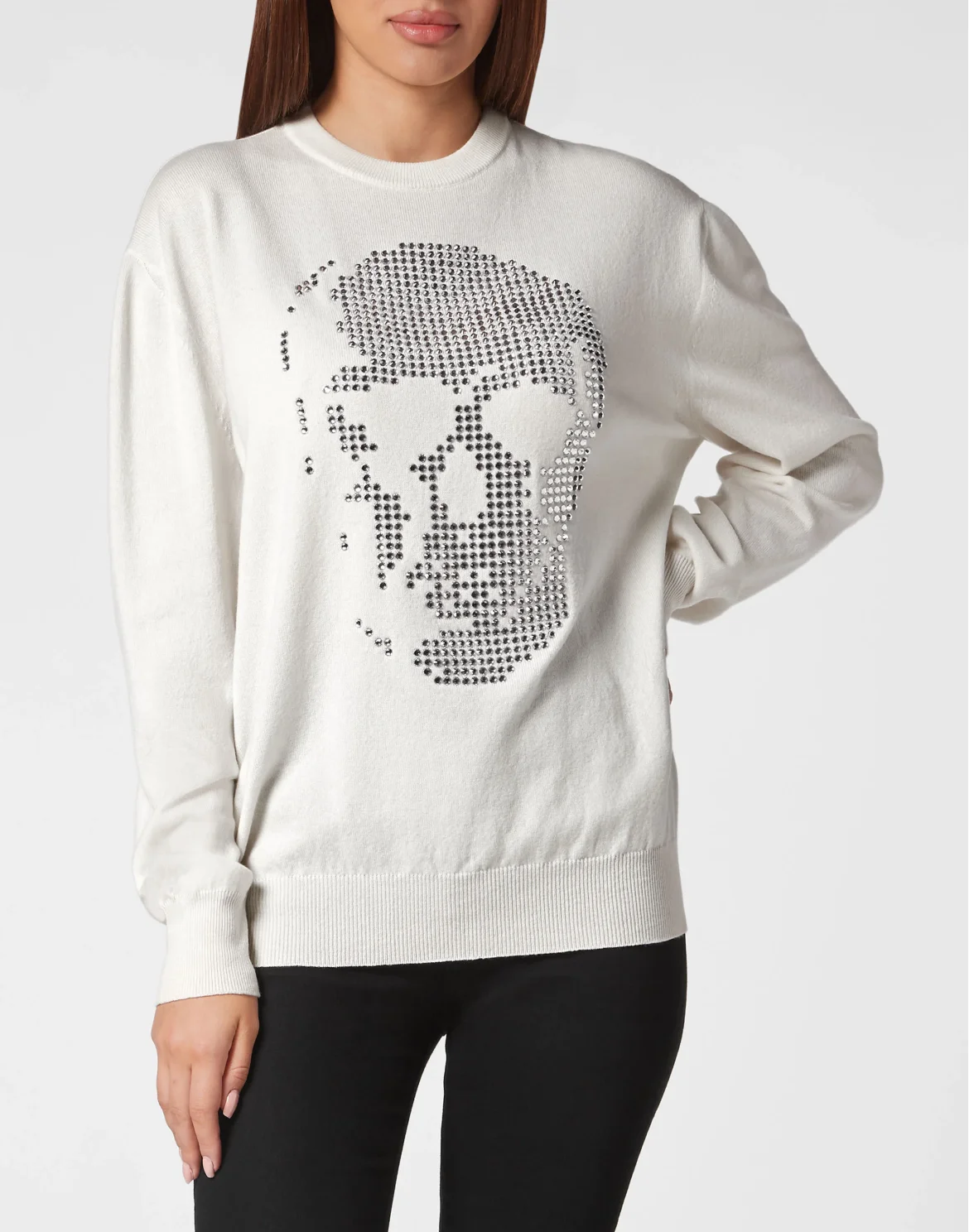 Cashmere Pullover Round Neck LS Crystal Skull, цвет: Белый