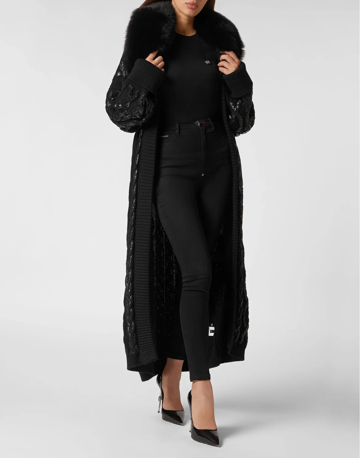 Wool & Fur Cardigan Long Skull&Bones, цвет: Черный