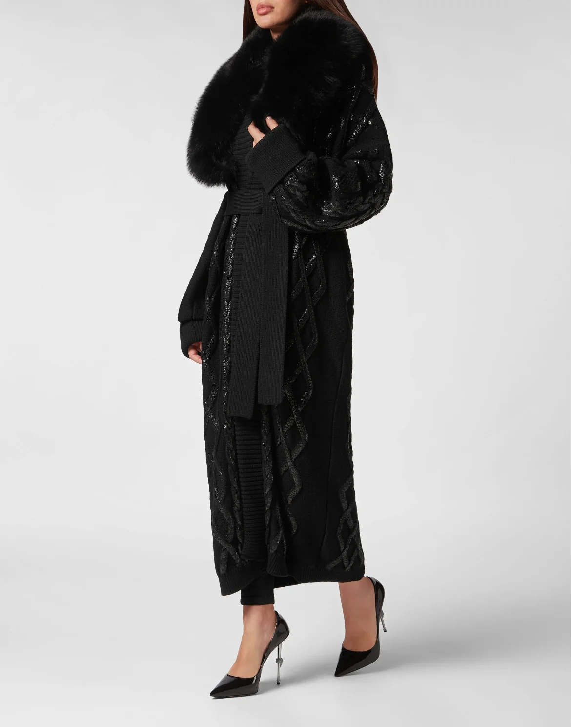 Wool & Fur Cardigan Long Skull&Bones, цвет: Черный