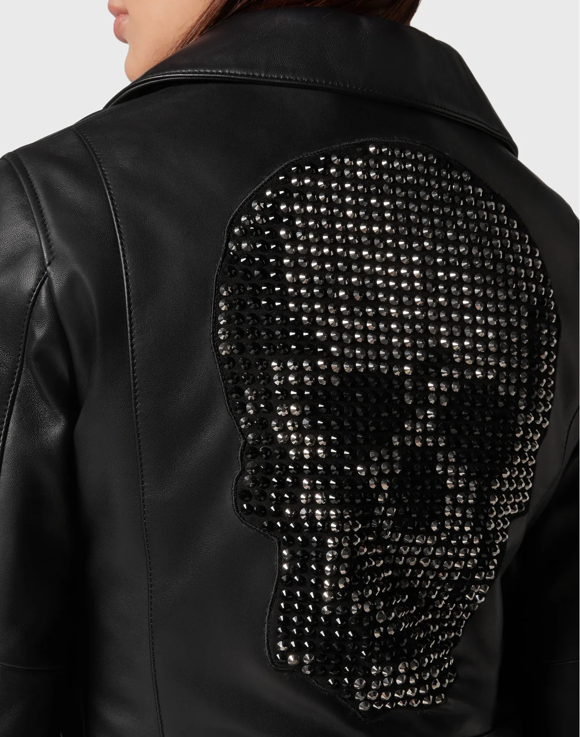 Leather Boxy Biker Jacket with Crystals, цвет: Черный