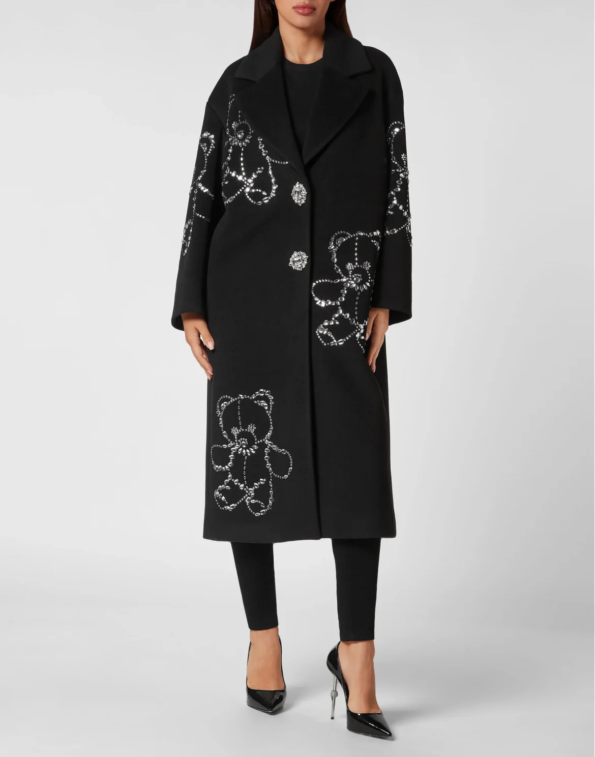 Wool Cloth Oversize Coat Castoni Teddy Bear, цвет: Черный