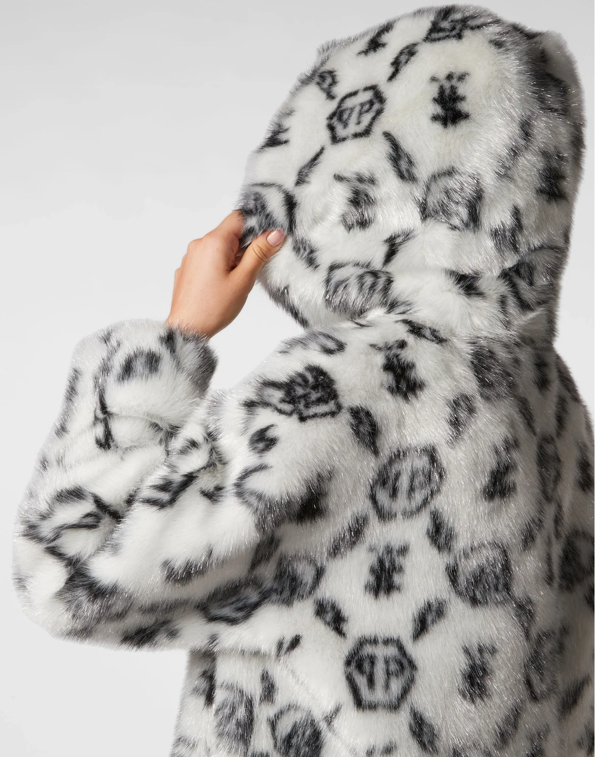 Eco Fur Coat Long Monogram, цвет: Белый