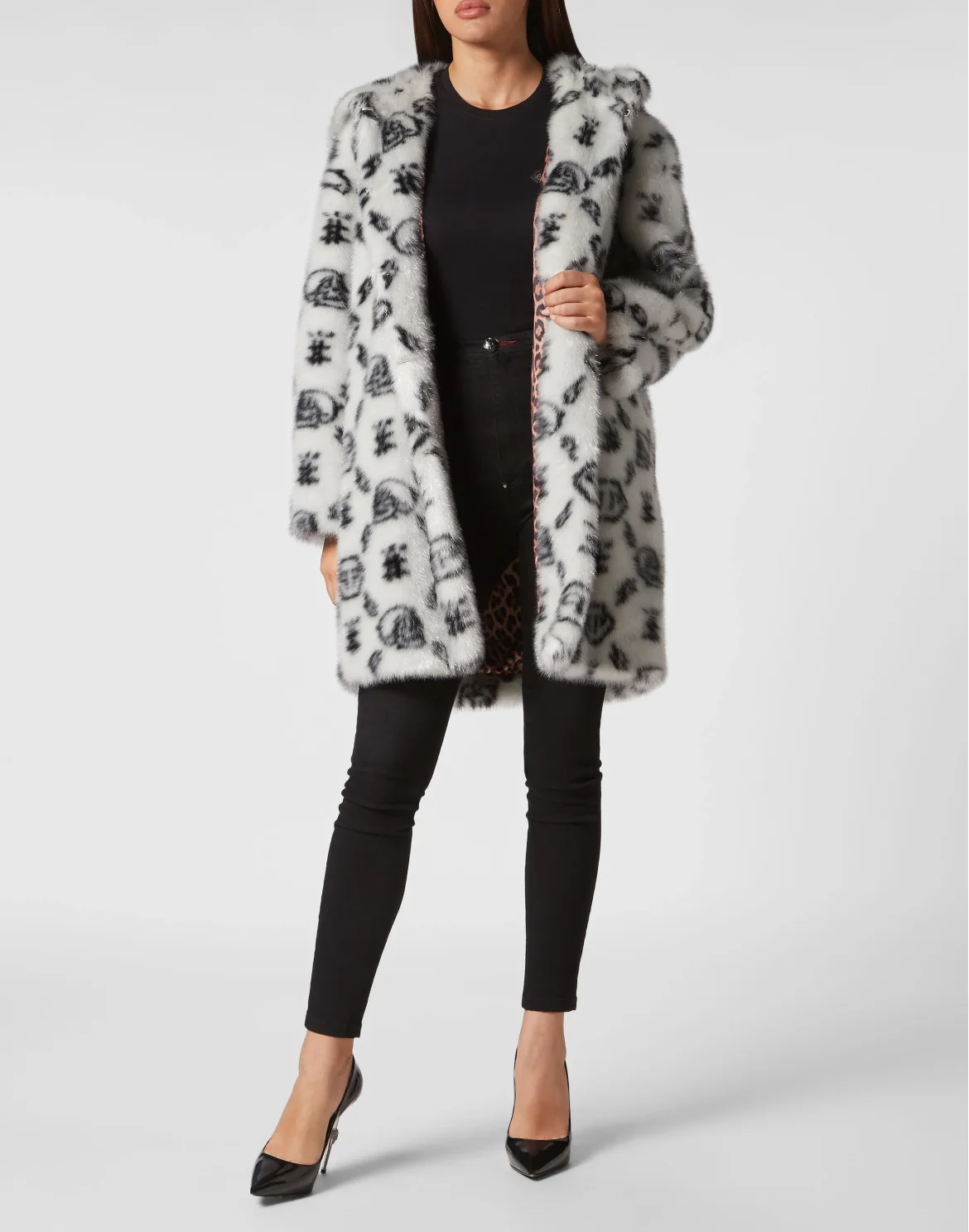 Eco Fur Coat Long Monogram, цвет: Белый