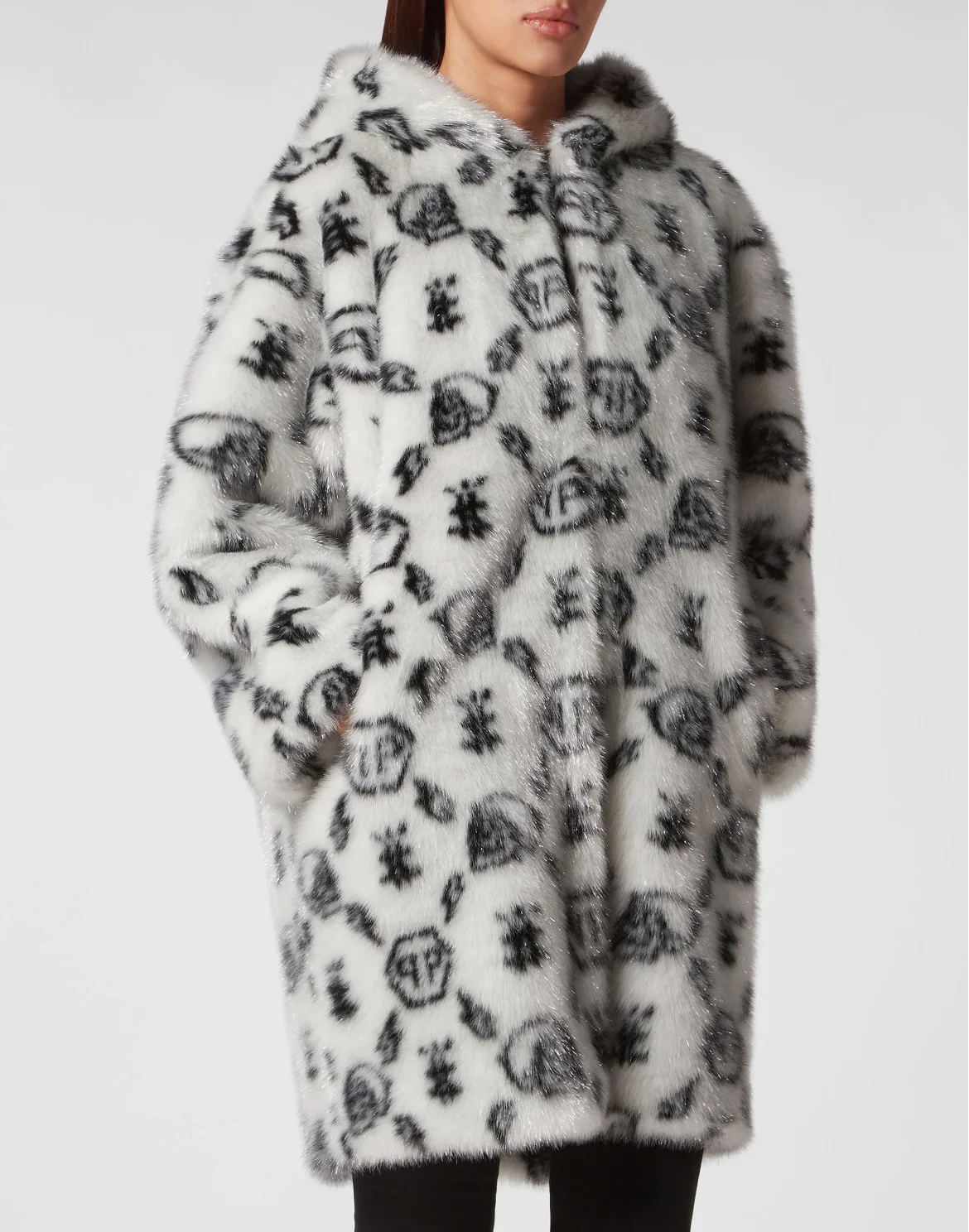 Eco Fur Coat Long Monogram, цвет: Белый