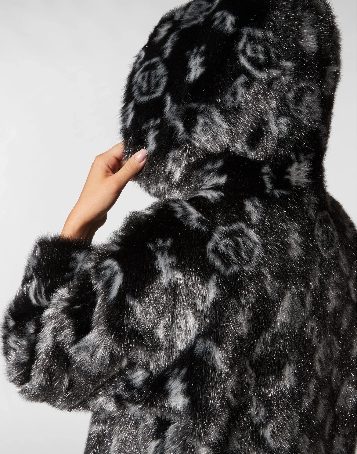 Eco Fur Coat Long Monogram, цвет: Черный