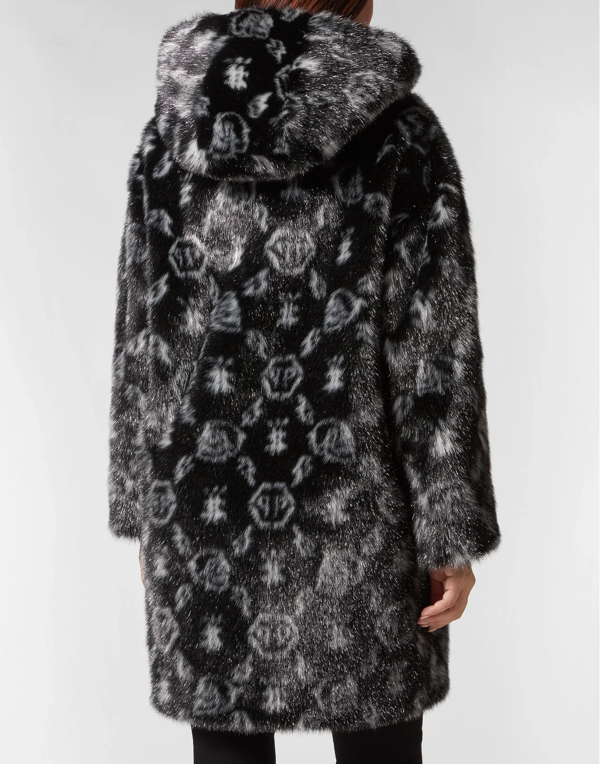 Eco Fur Coat Long Monogram, цвет: Черный