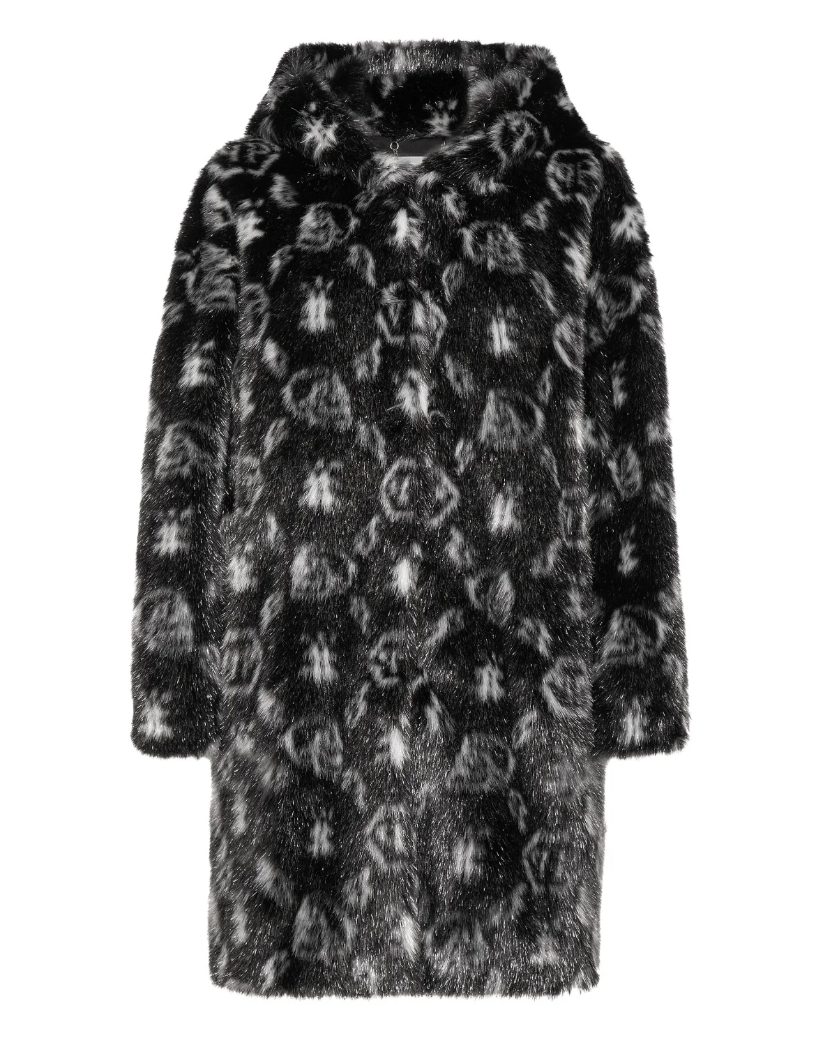 Eco Fur Coat Long Monogram, цвет: Черный