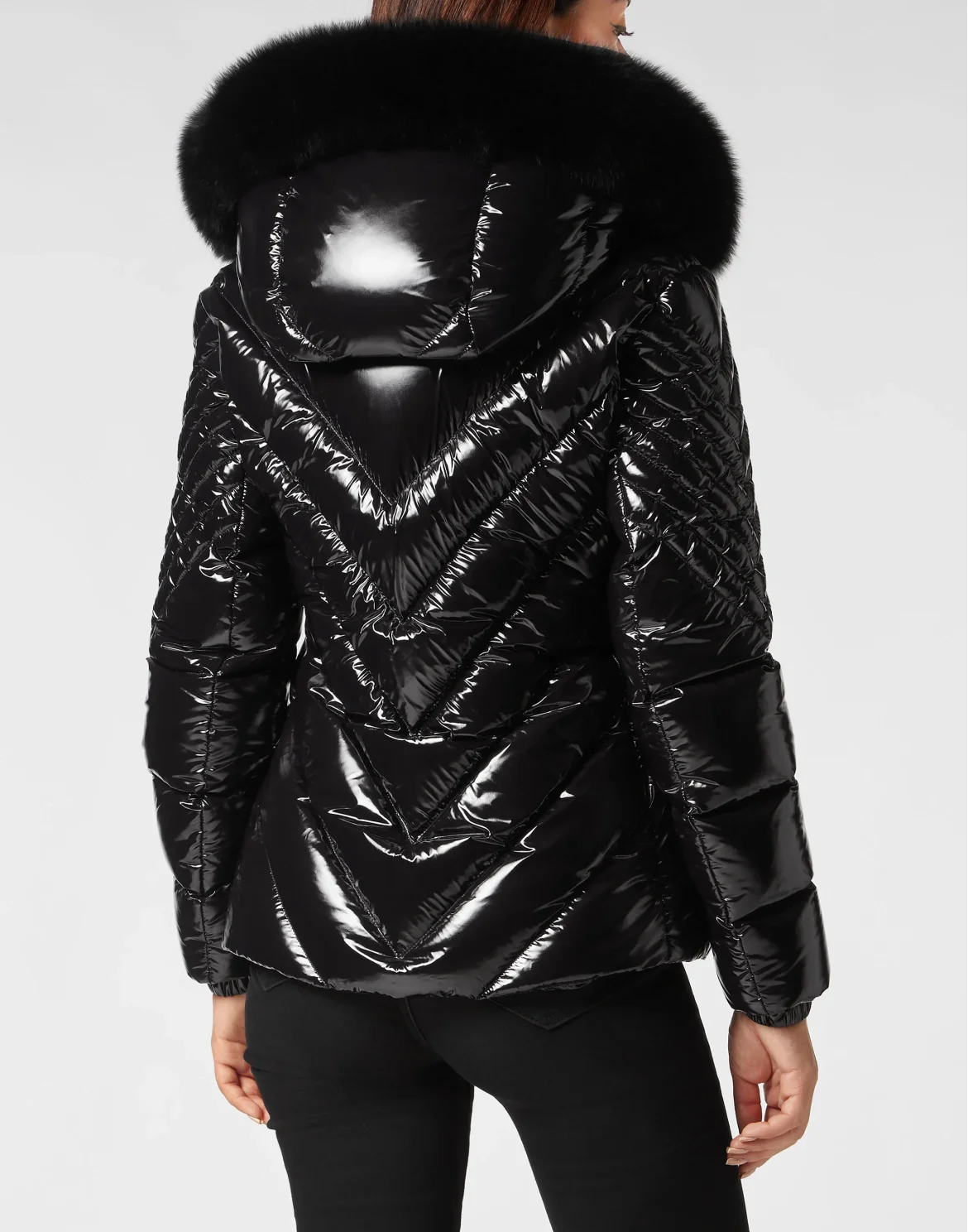 Nylon Down Jacket with Fur, цвет: Черный