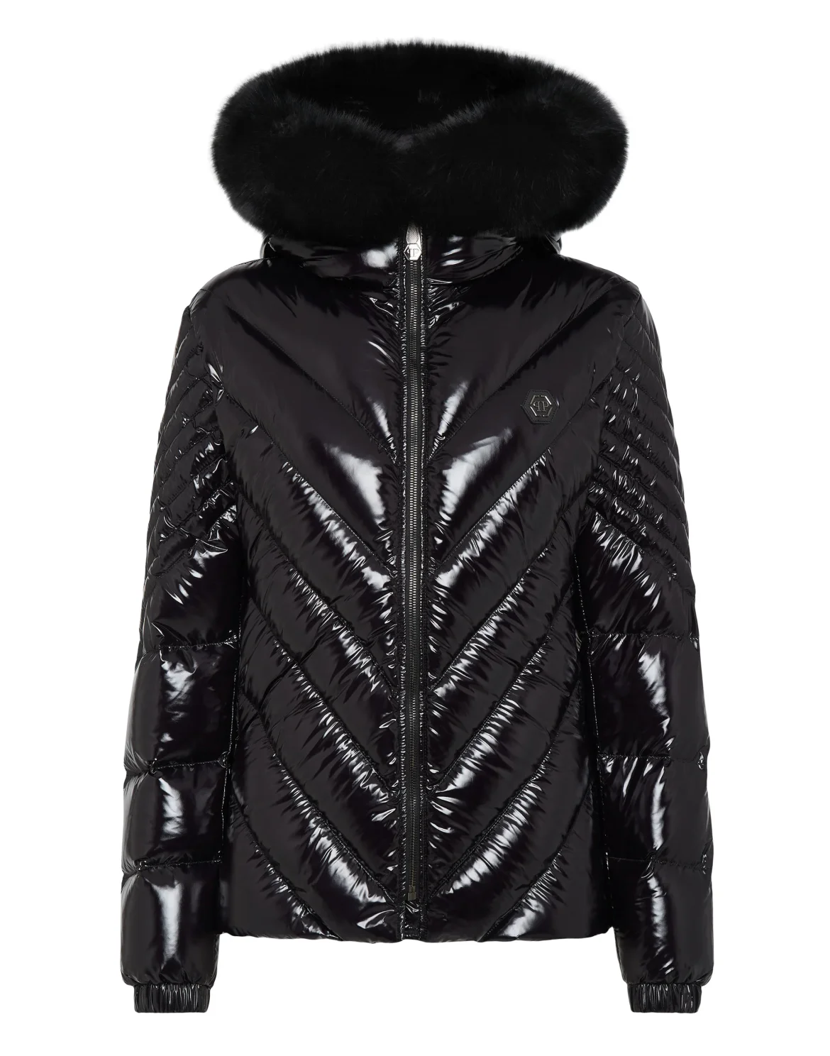 Nylon Down Jacket with Fur, цвет: Черный
