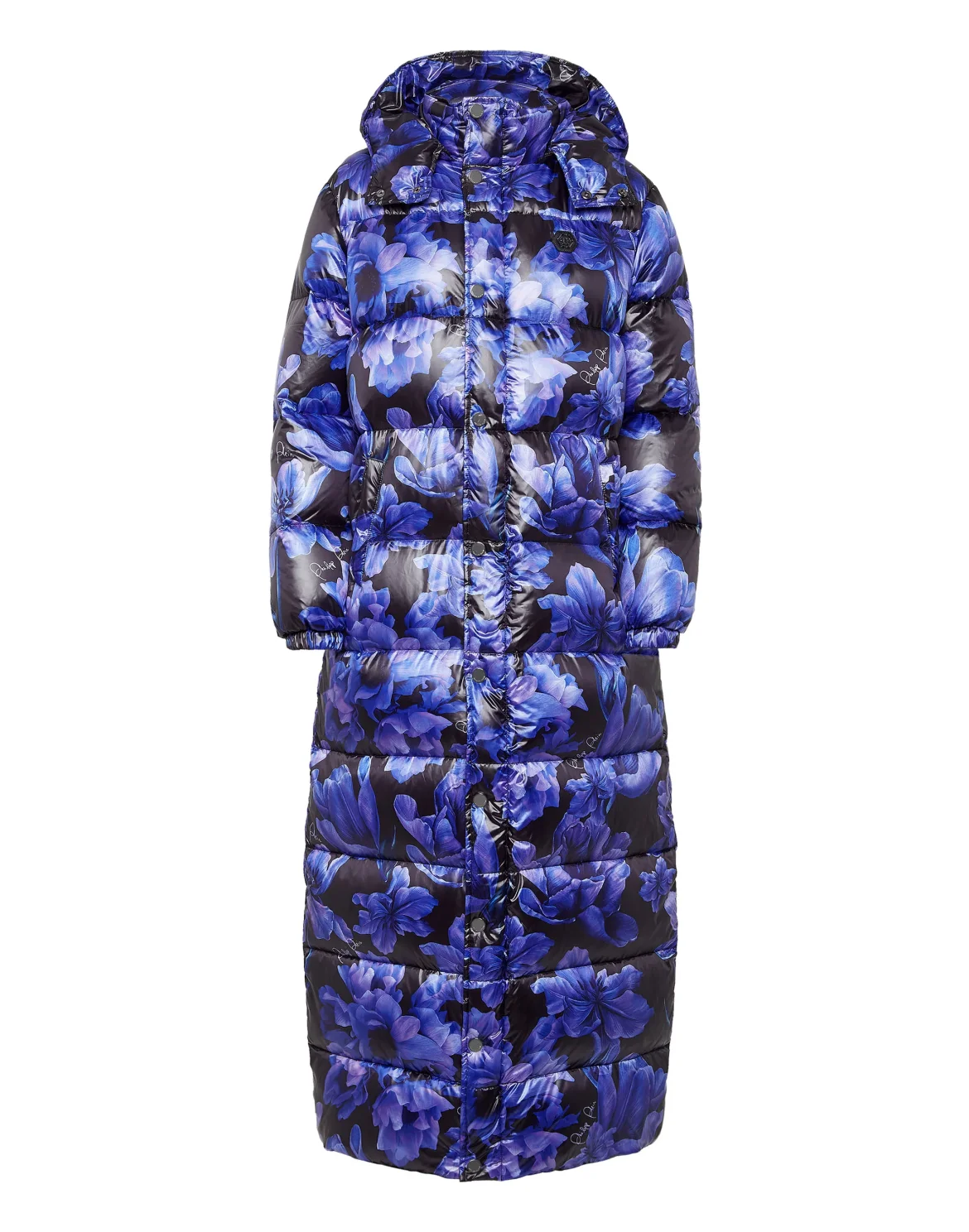 Nylon Superlong Down Jacket Flowers, цвет: Черный