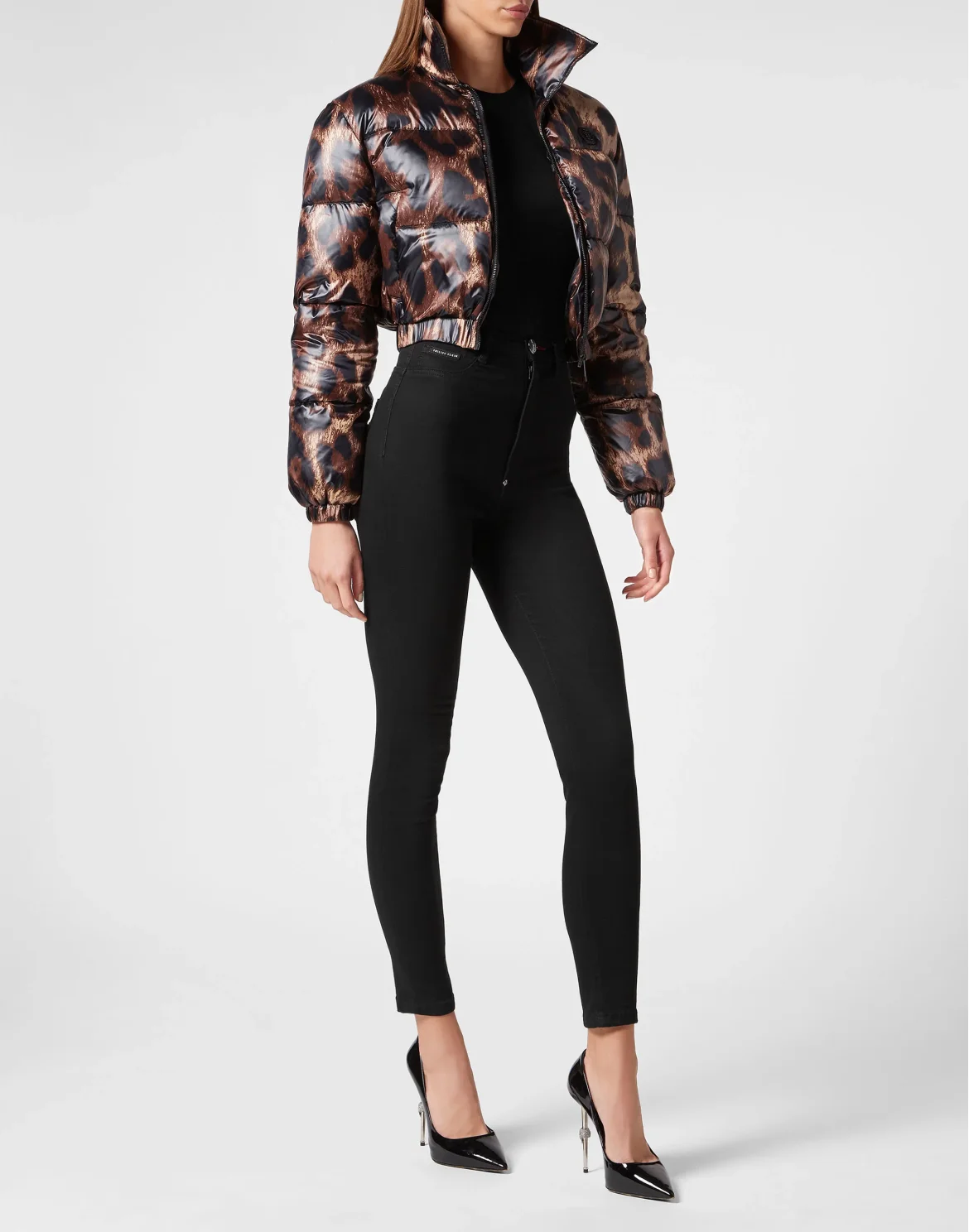Cropped Nylon Down Jacket Leopard, цвет: Леопард