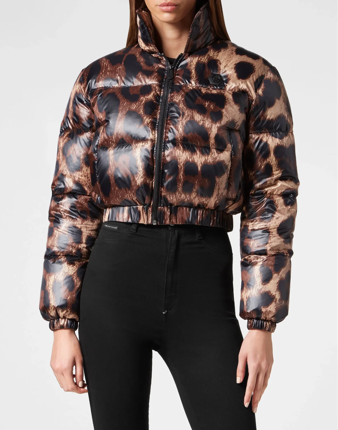 Cropped Nylon Down Jacket Leopard, цвет: Леопард