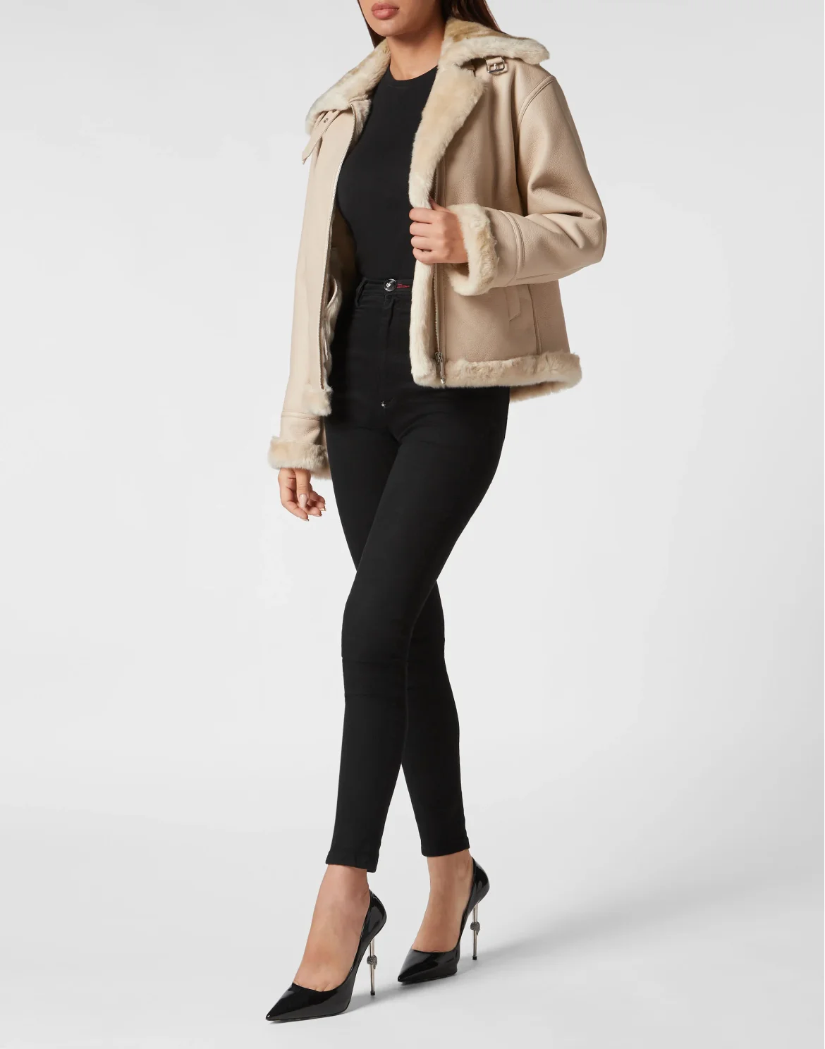 Eco Mutton Aviator Jacket Philipp Plein TM, цвет: Бежевый