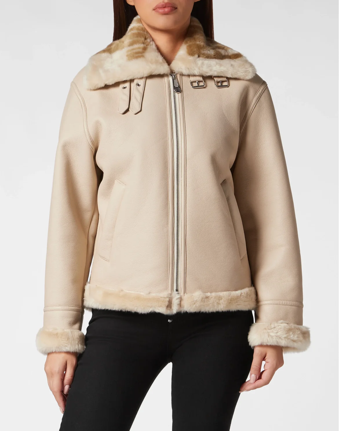 Eco Mutton Aviator Jacket Philipp Plein TM, цвет: Бежевый