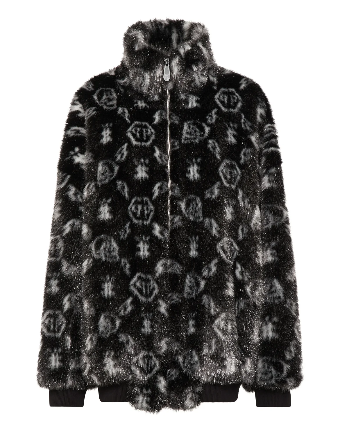 Lurex Eco Fur Maxi Bomber Monogram, цвет: Черный