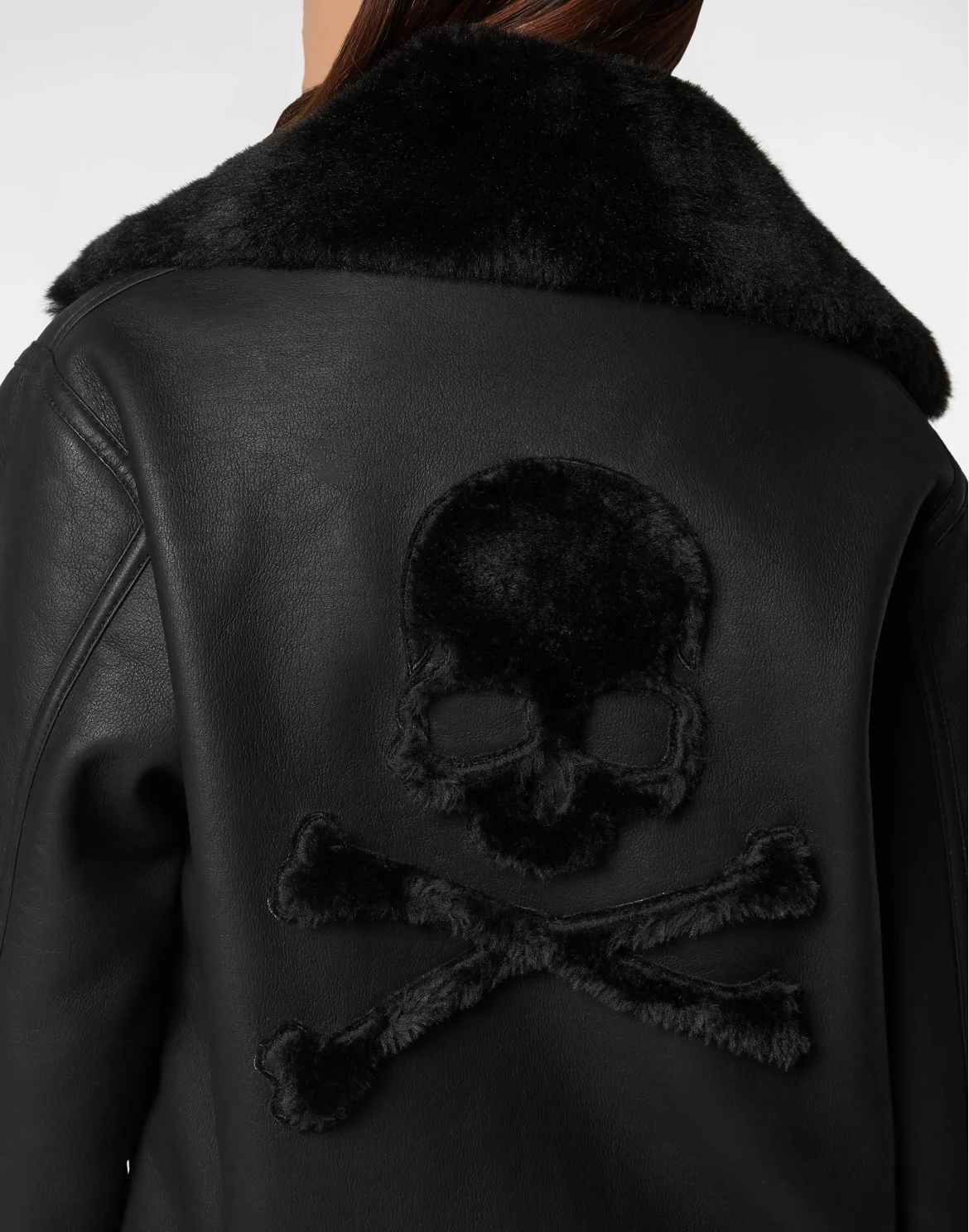 Eco Mutton Aviator Long Jacket Skull&Bones, цвет: Черный