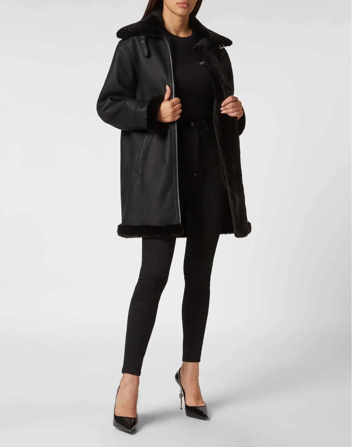Eco Mutton Aviator Long Jacket Skull&Bones, цвет: Черный