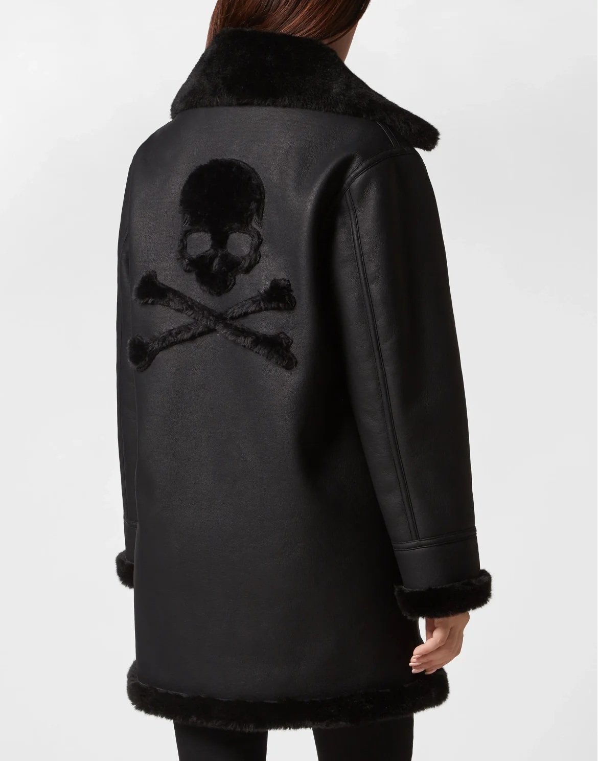 Eco Mutton Aviator Long Jacket Skull&Bones, цвет: Черный