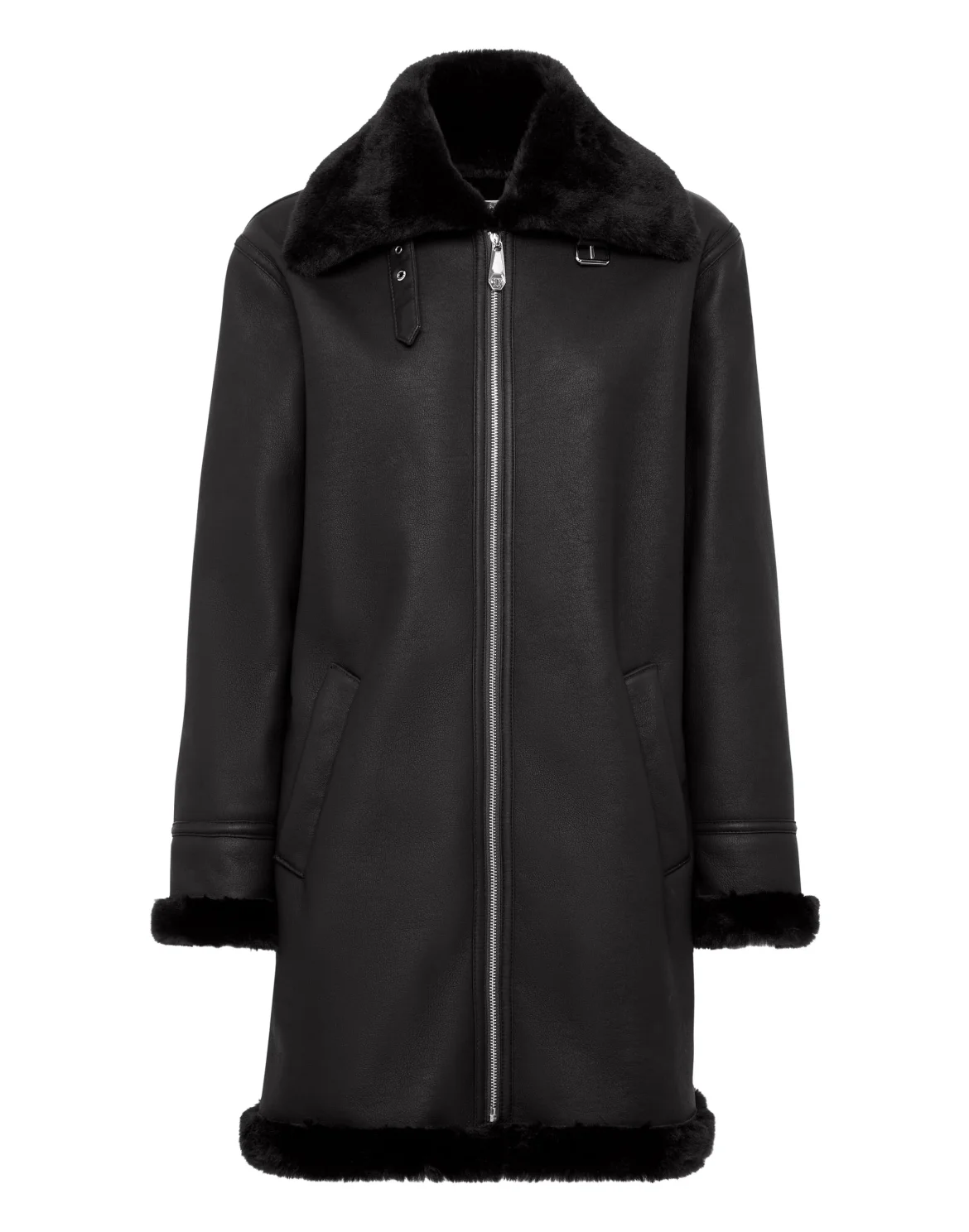 Eco Mutton Aviator Long Jacket Skull&Bones, цвет: Черный