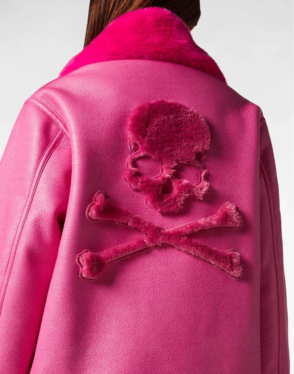 Eco Mutton Aviator Long Jacket Skull&Bones, цвет: Розовый