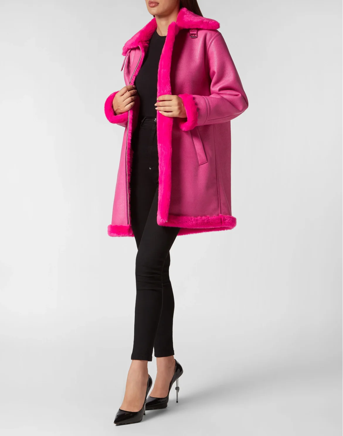Eco Mutton Aviator Long Jacket Skull&Bones, цвет: Розовый