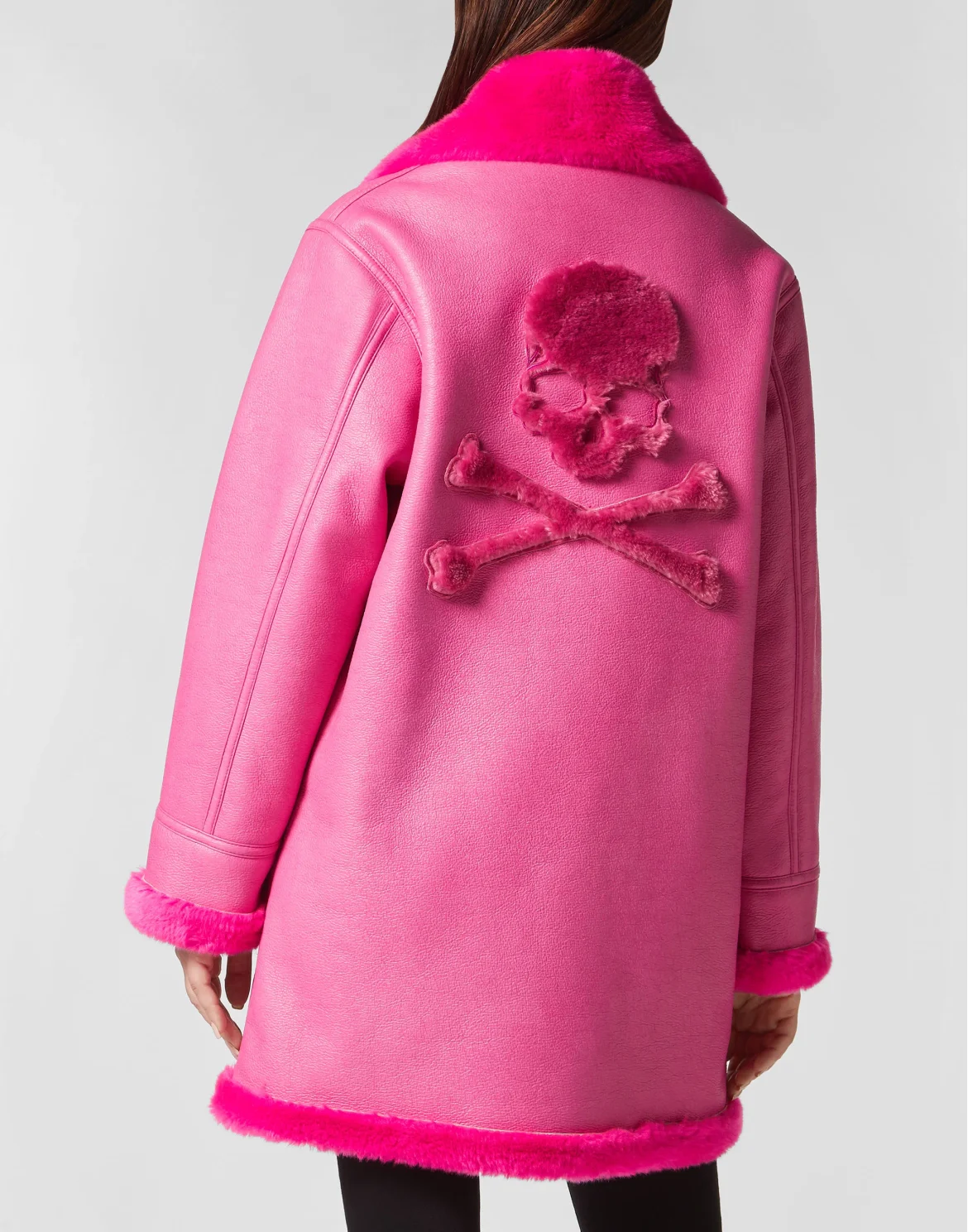 Eco Mutton Aviator Long Jacket Skull&Bones, цвет: Розовый