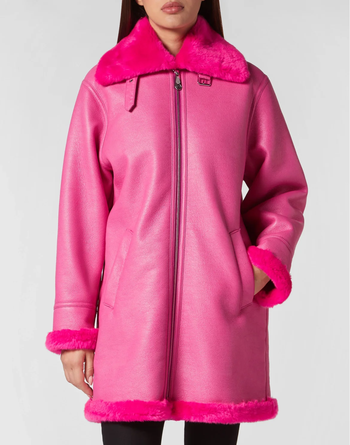 Eco Mutton Aviator Long Jacket Skull&Bones, цвет: Розовый