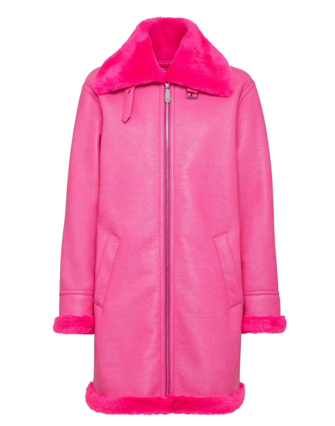 Eco Mutton Aviator Long Jacket Skull&Bones, цвет: Розовый