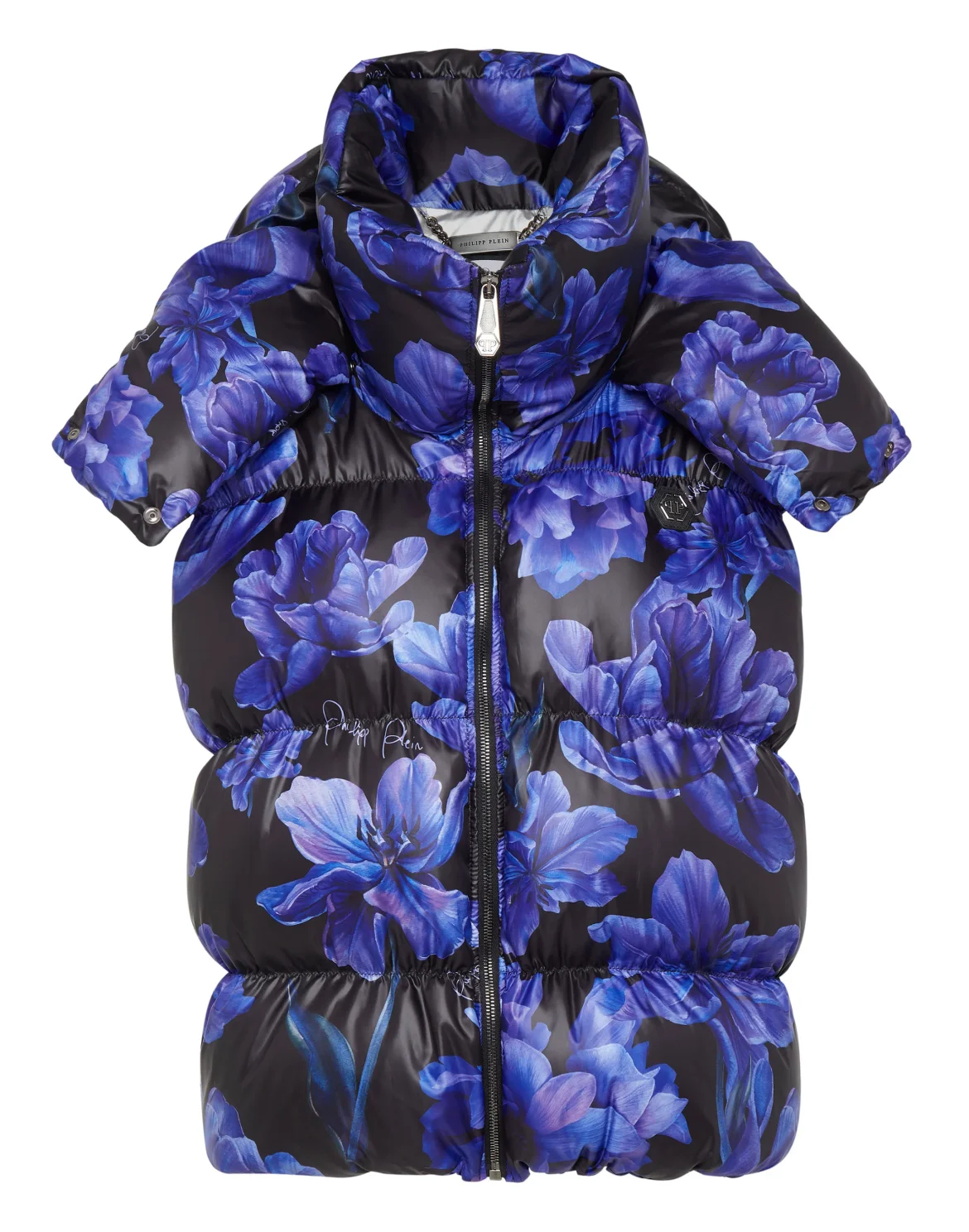 Nylon Down Jacket Vest Flowers, цвет: Черный