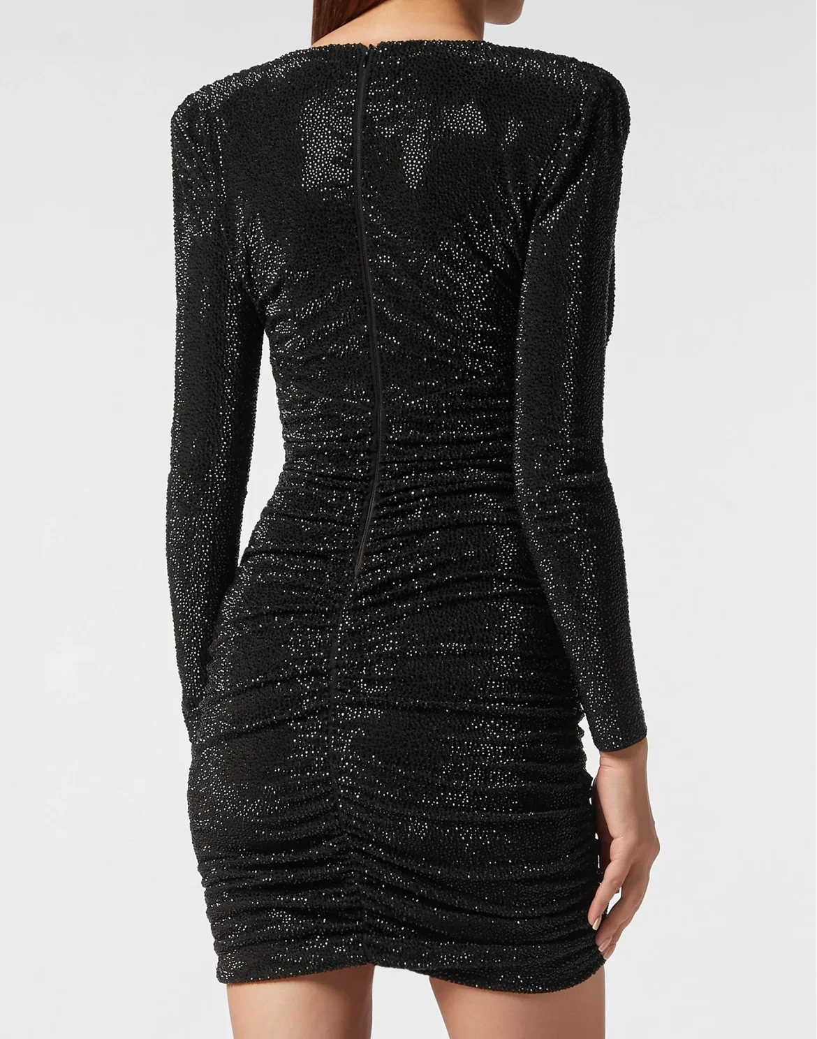 Padded Shoulder Mini Dress Crystal, цвет: Черный