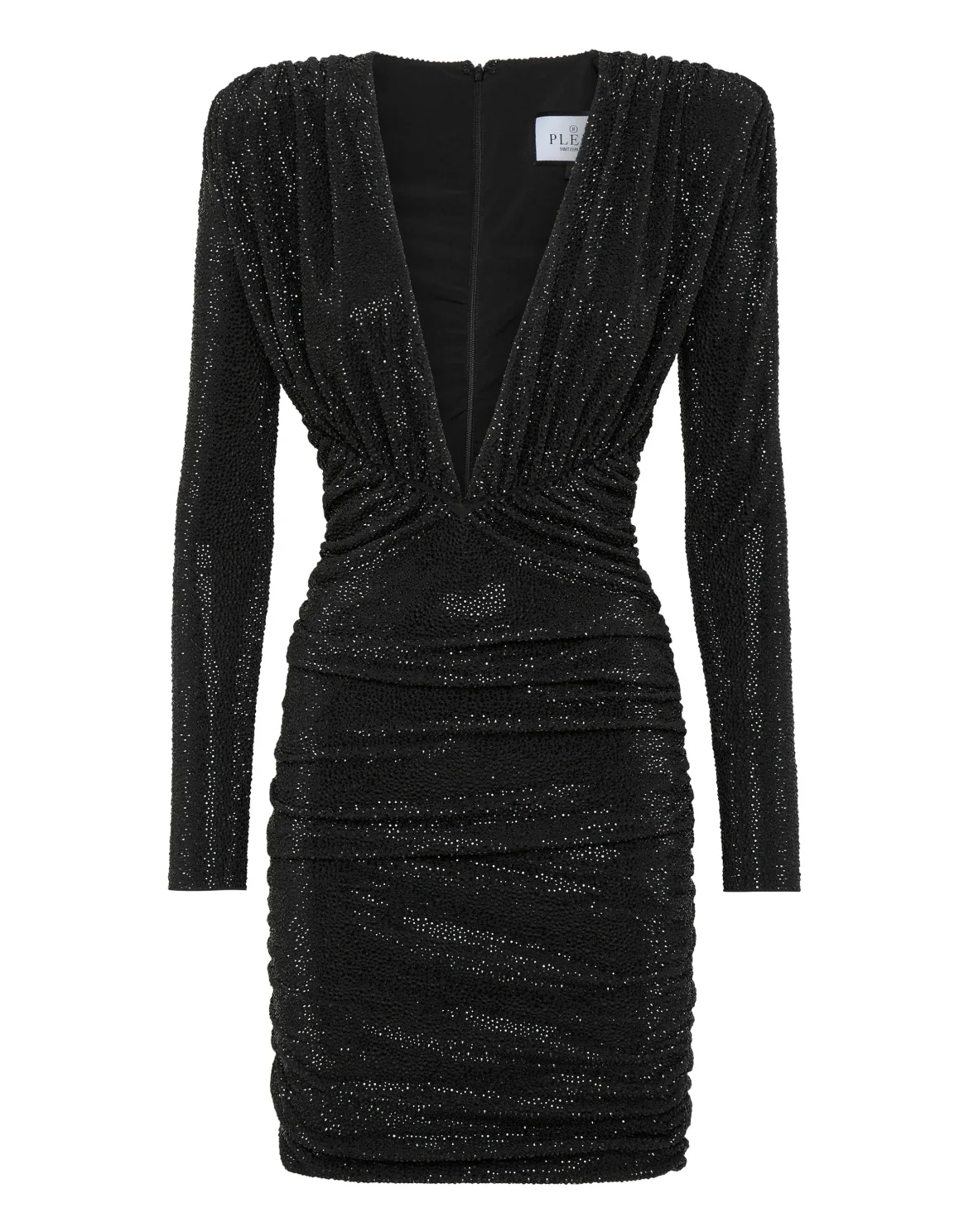 Padded Shoulder Mini Dress Crystal, цвет: Черный
