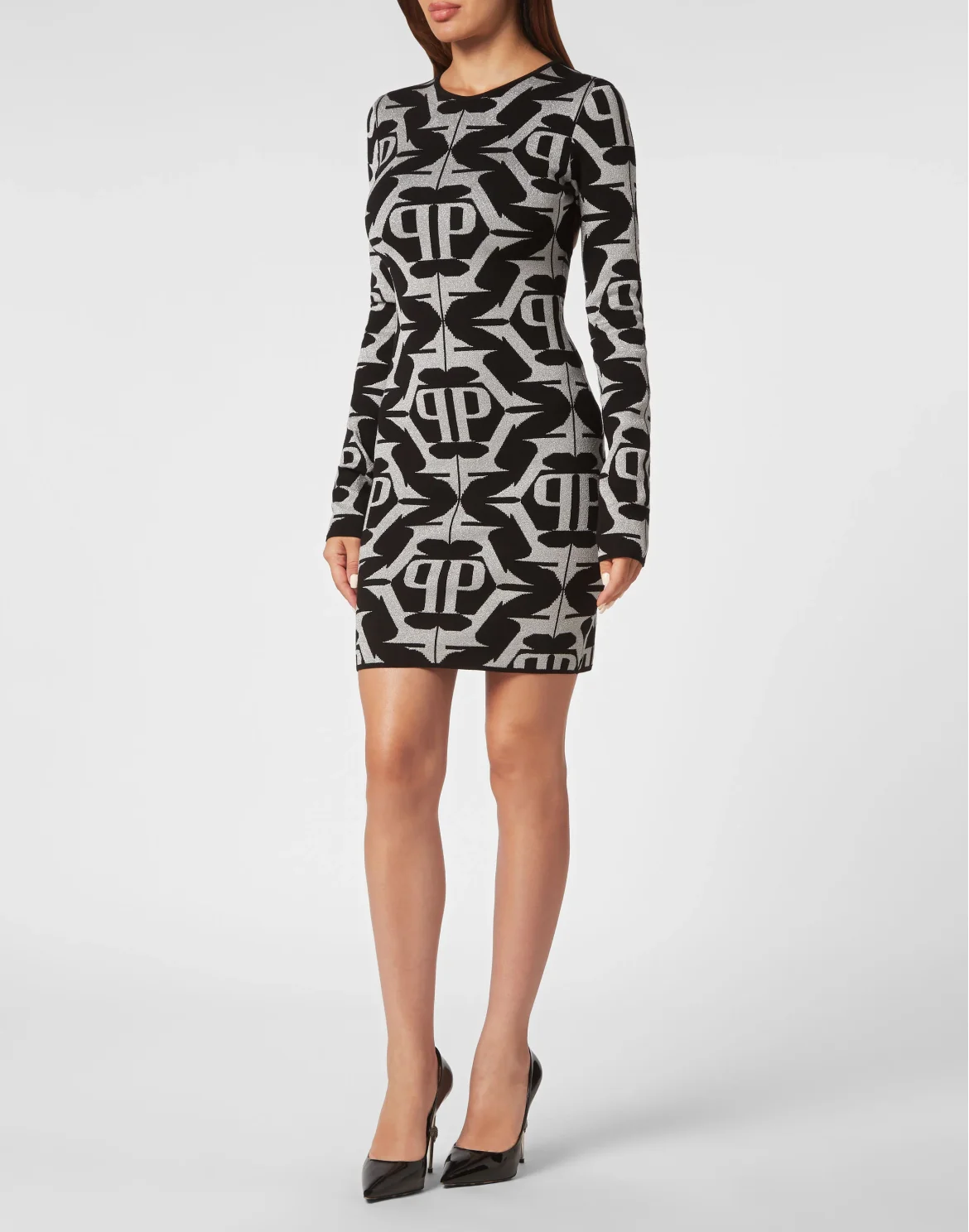 Viscose & Lurex Mini Dress Hexagon, цвет: Черный