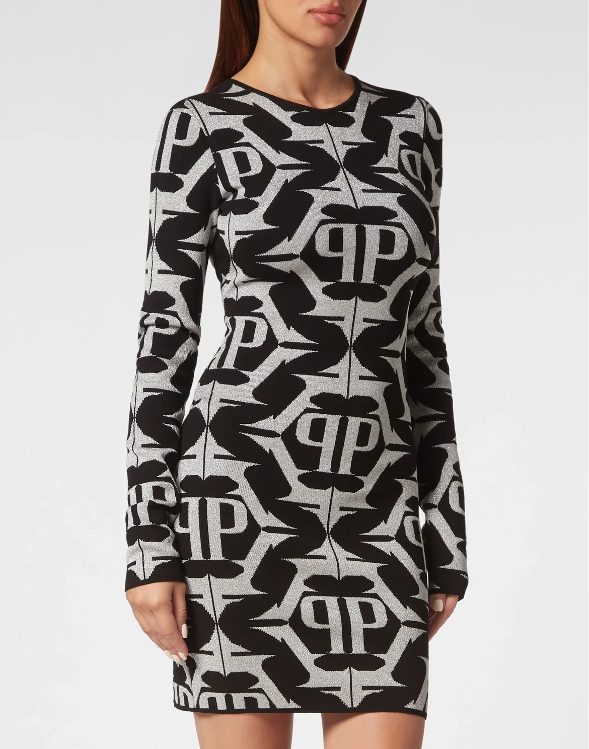 Viscose & Lurex Mini Dress Hexagon, цвет: Черный