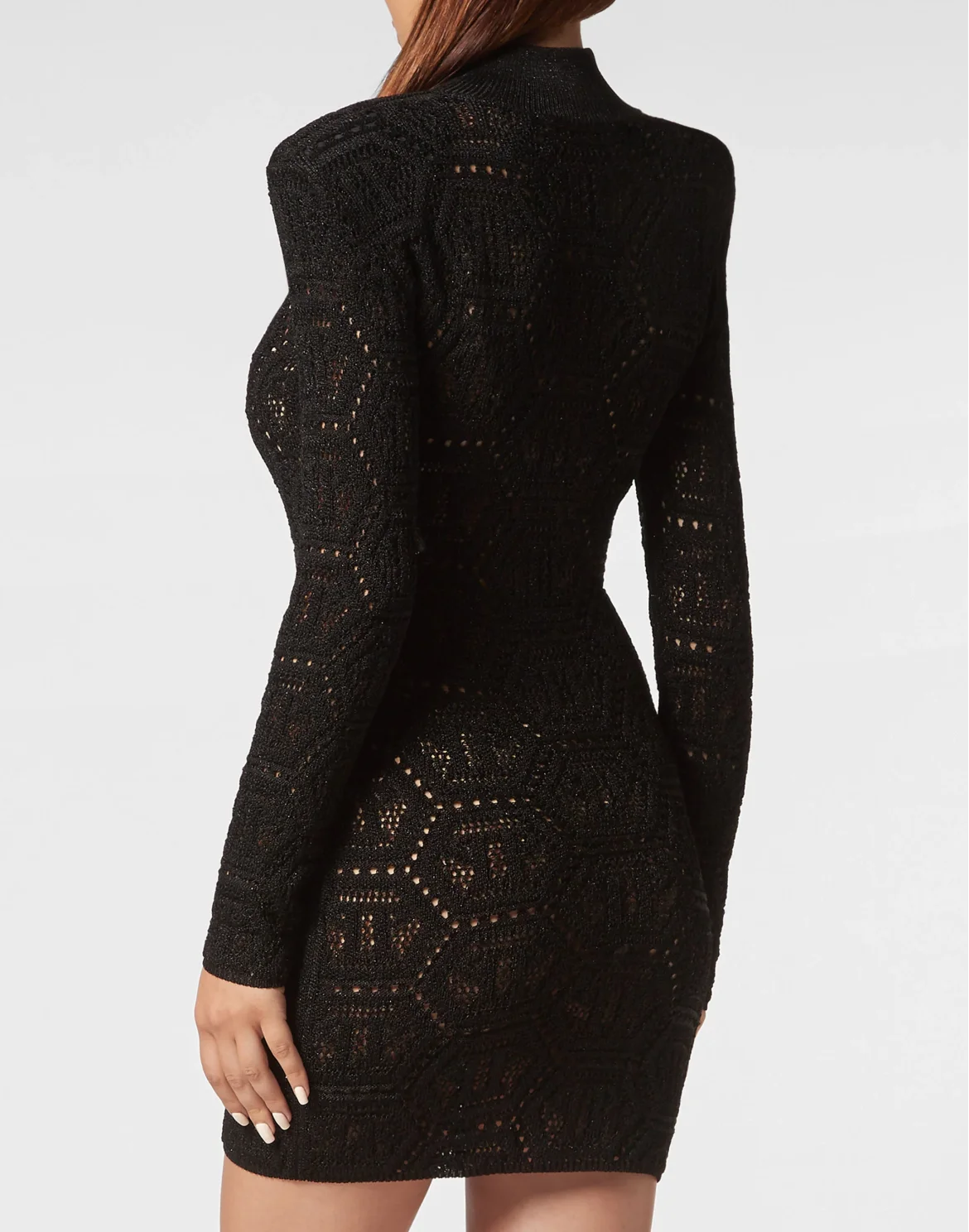 Lurex Padded Shoulder Mini Dress Hexagon, цвет: Черный