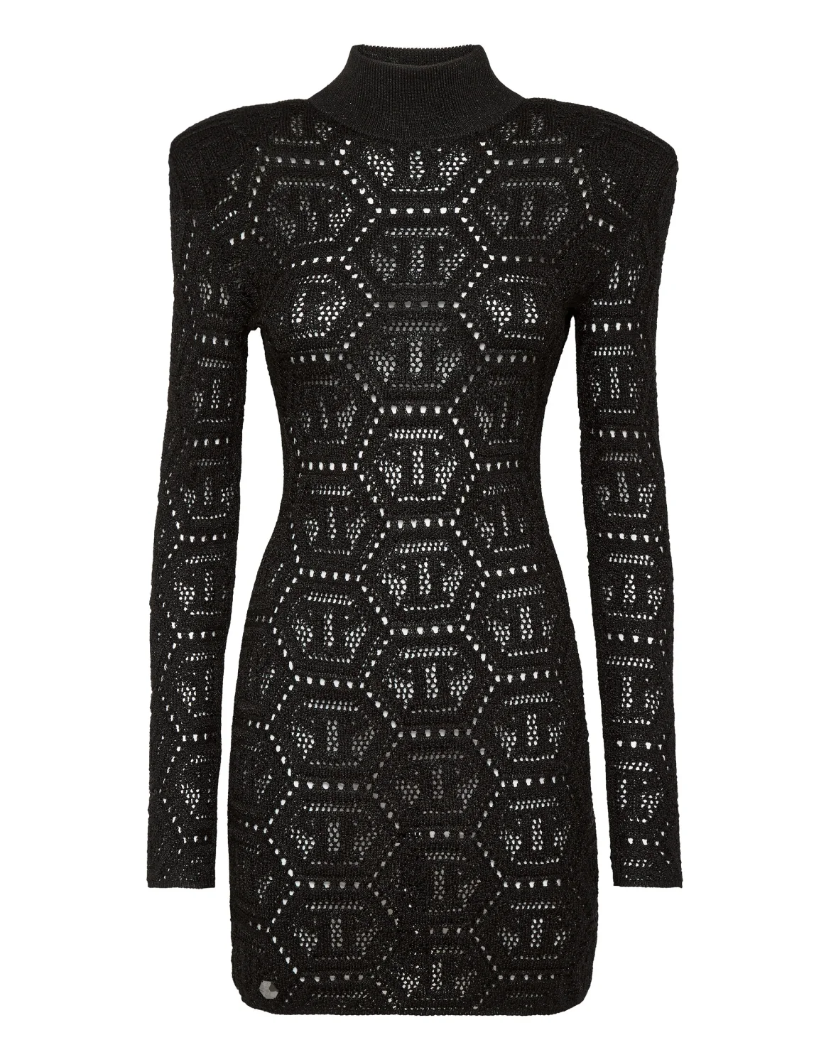 Lurex Padded Shoulder Mini Dress Hexagon, цвет: Черный