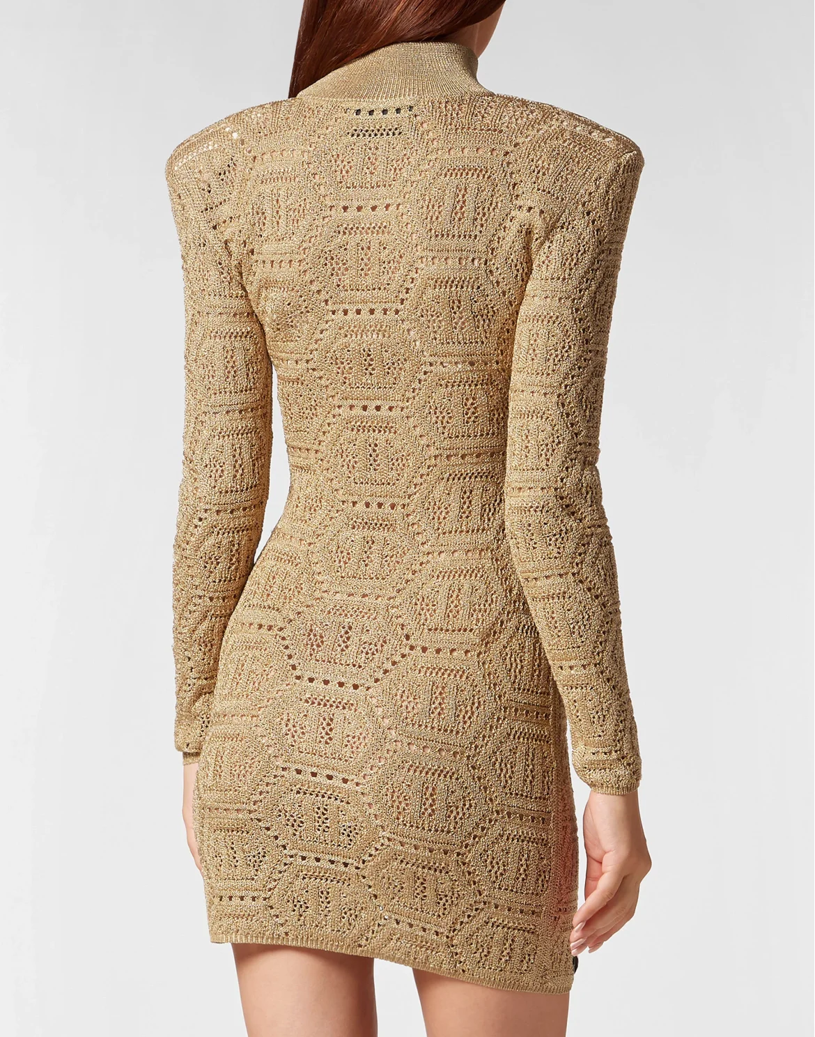 Lurex Padded Shoulder Mini Dress Hexagon, цвет: Золотой