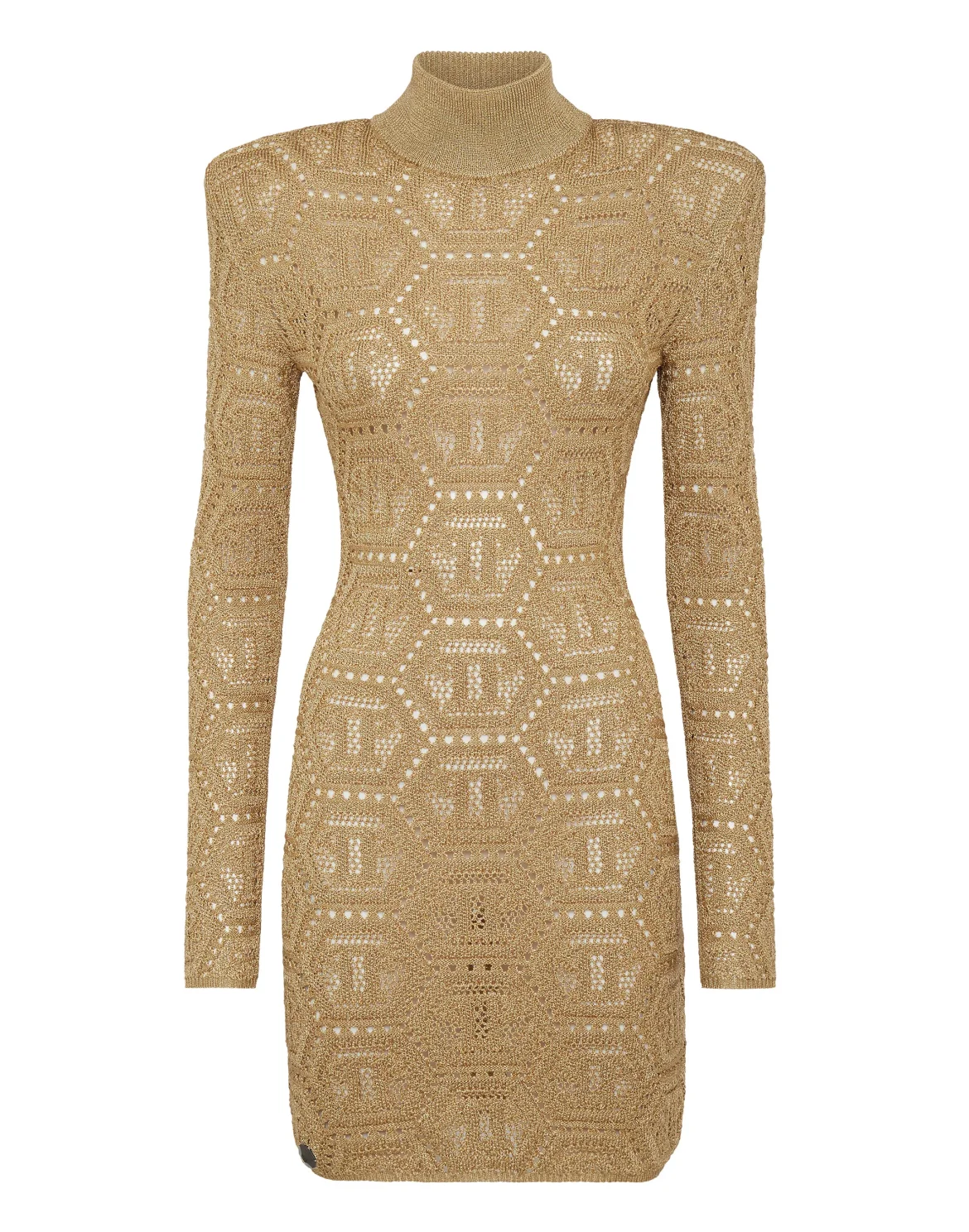Lurex Padded Shoulder Mini Dress Hexagon, цвет: Золотой