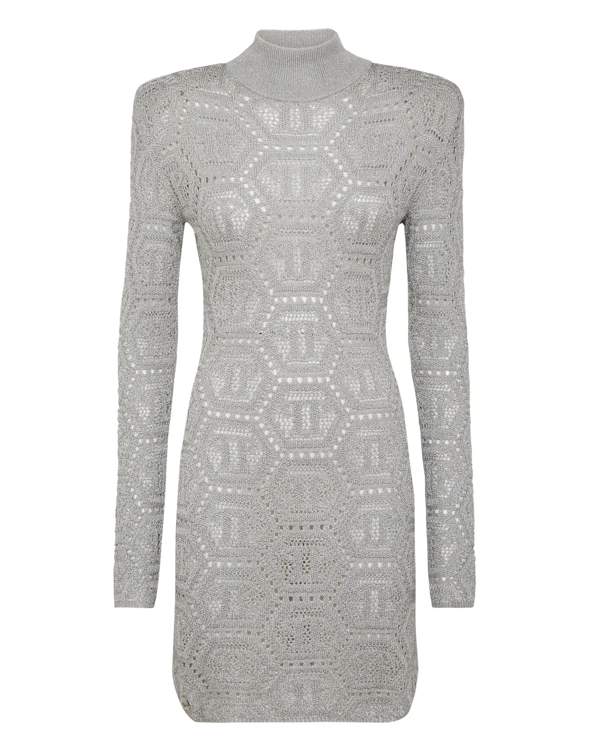 Lurex Padded Shoulder Mini Dress Hexagon, цвет: Серебристый