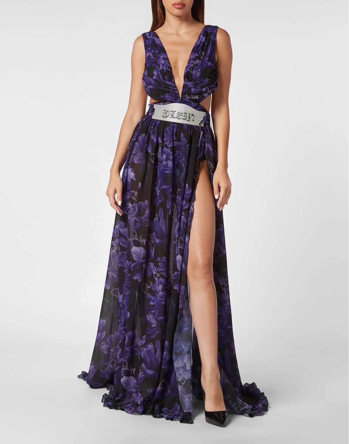 Chiffon Long Dress Flowers, цвет: Черный