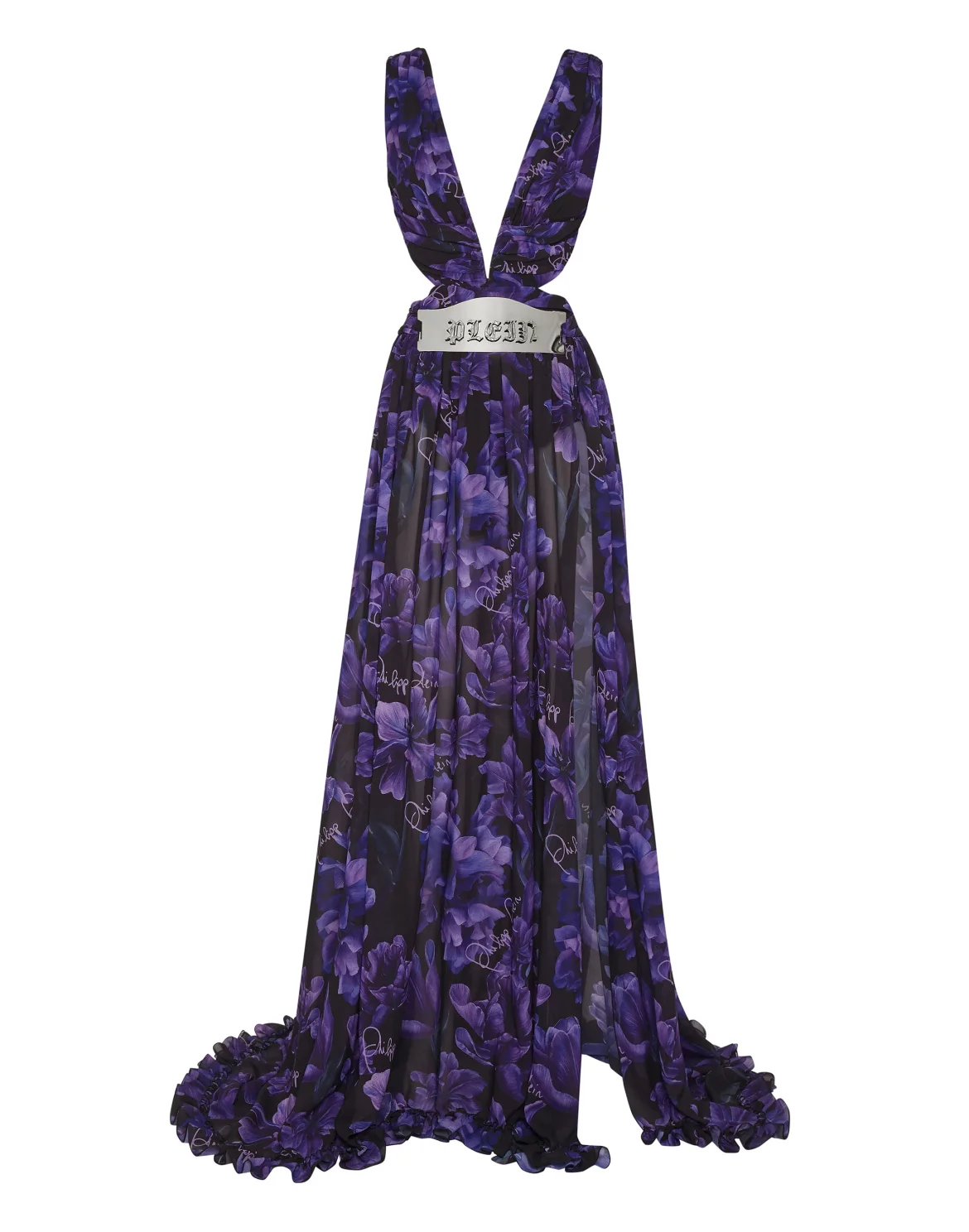 Chiffon Long Dress Flowers, цвет: Черный