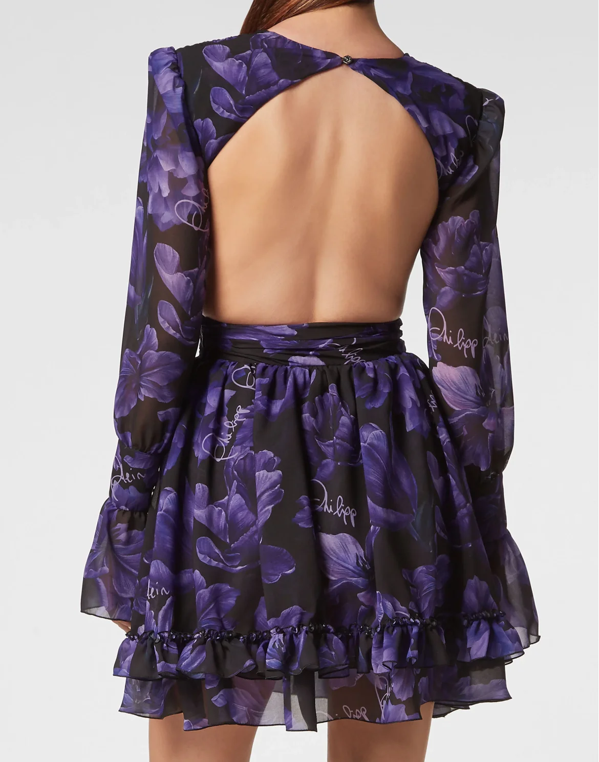 Chiffon Mini Dress Flowers, цвет: Черный