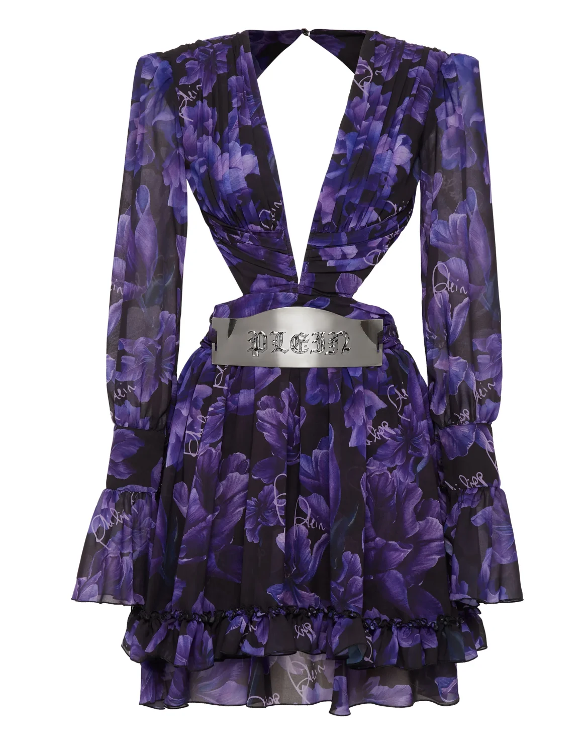 Chiffon Mini Dress Flowers, цвет: Черный