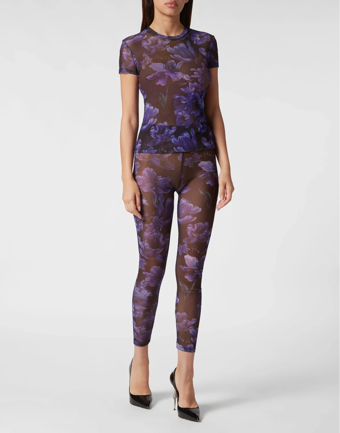 T-shirt Round Neck Sexy Pure Fit Flowers, цвет: Черный