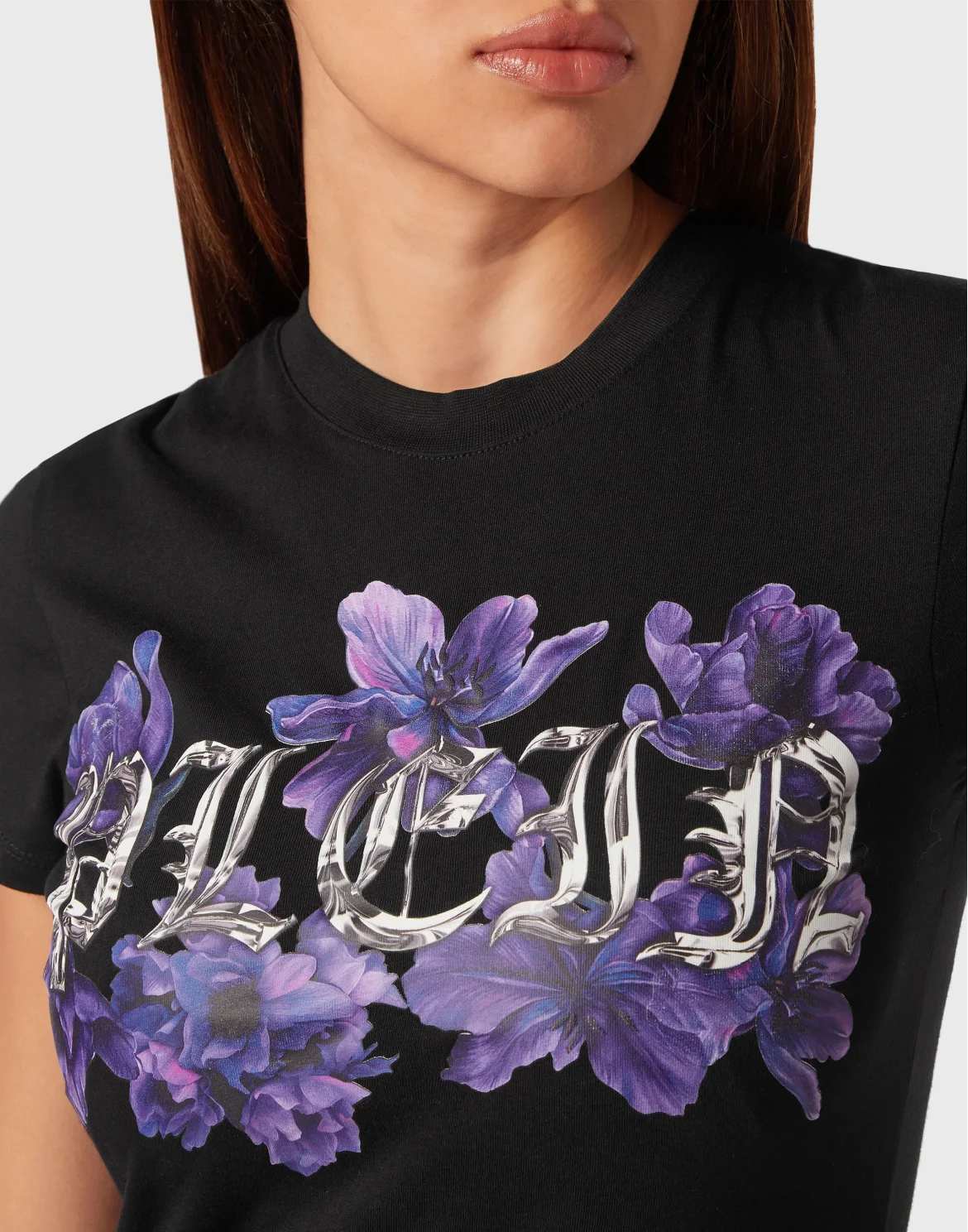 T-shirt Round Neck Sexy Pure Fit Flowers, цвет: Черный