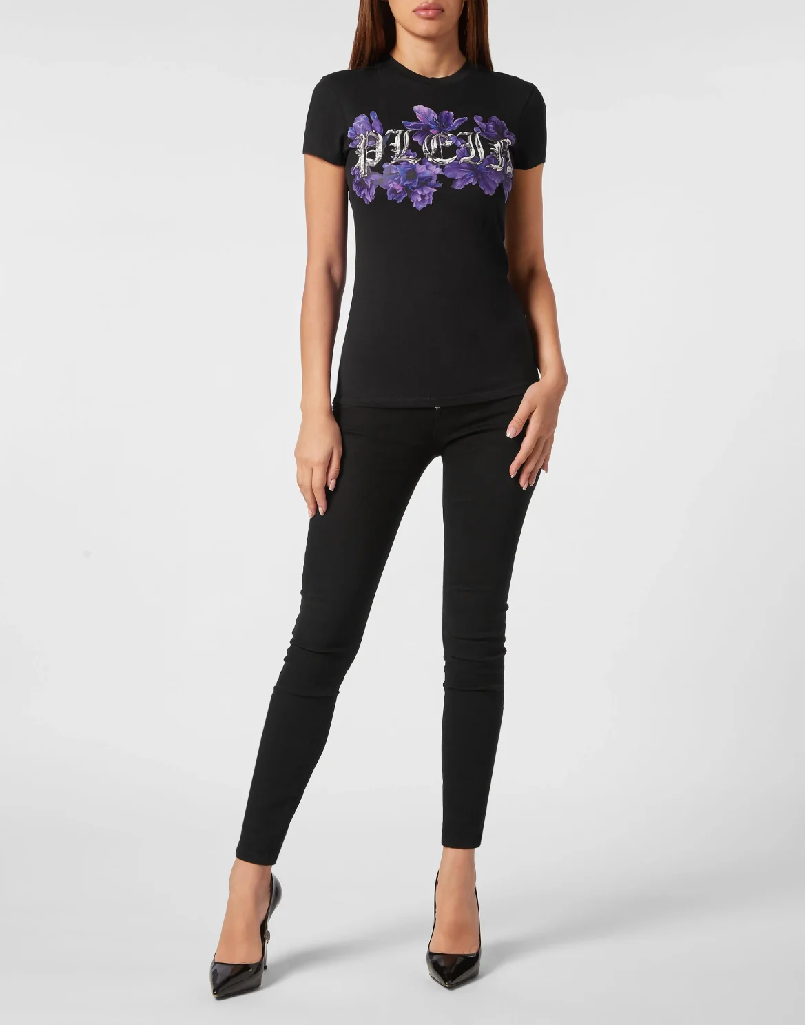 T-shirt Round Neck Sexy Pure Fit Flowers, цвет: Черный