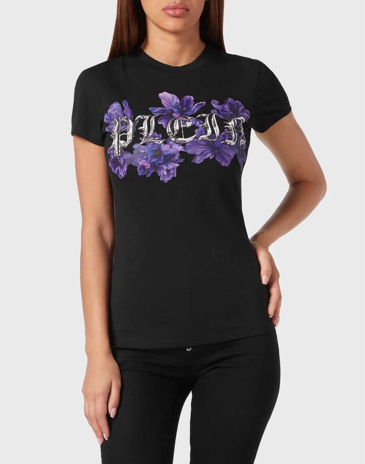 T-shirt Round Neck Sexy Pure Fit Flowers, цвет: Черный