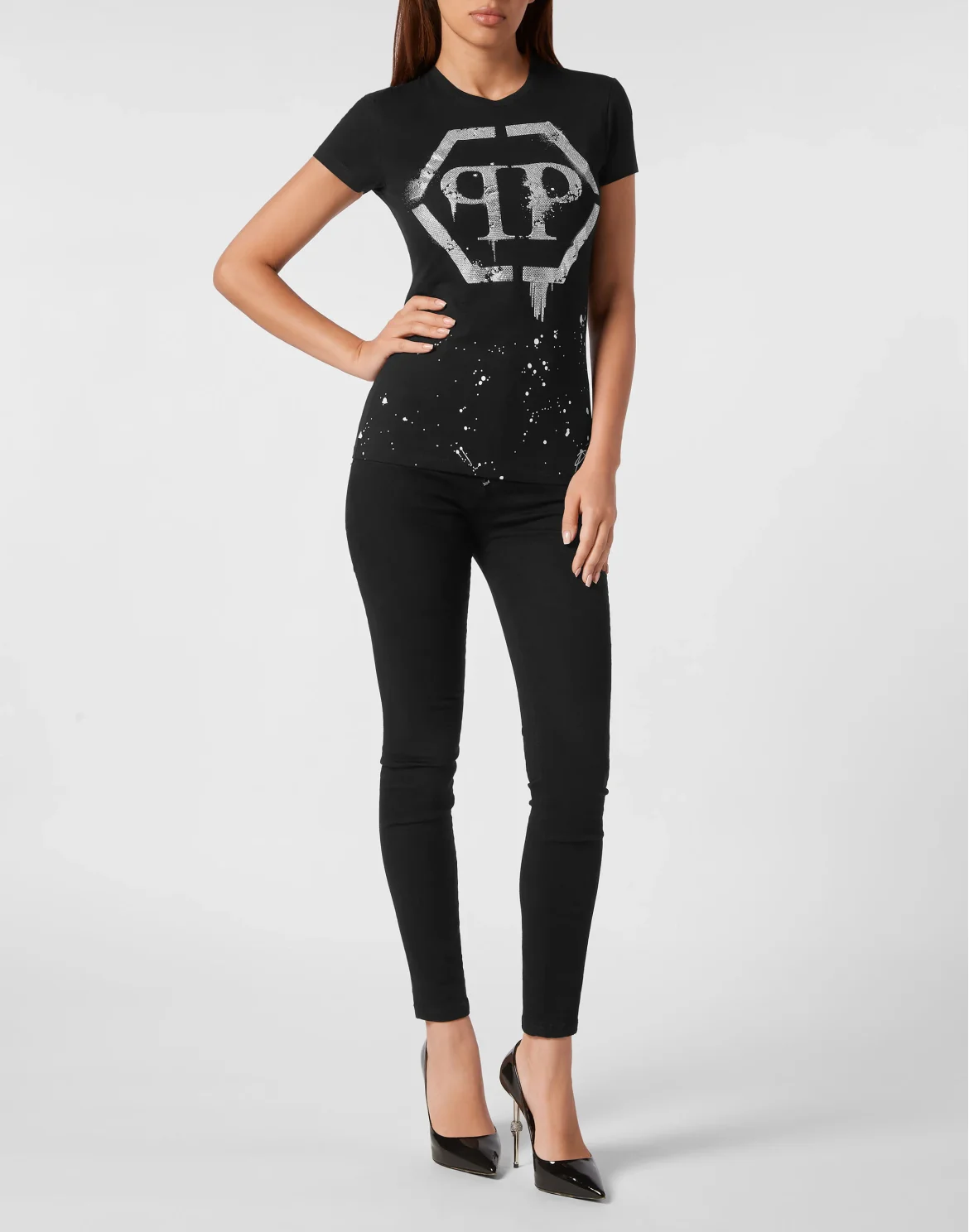 T-shirt Round Neck Sexy Pure Fit Hexagon, цвет: Черный