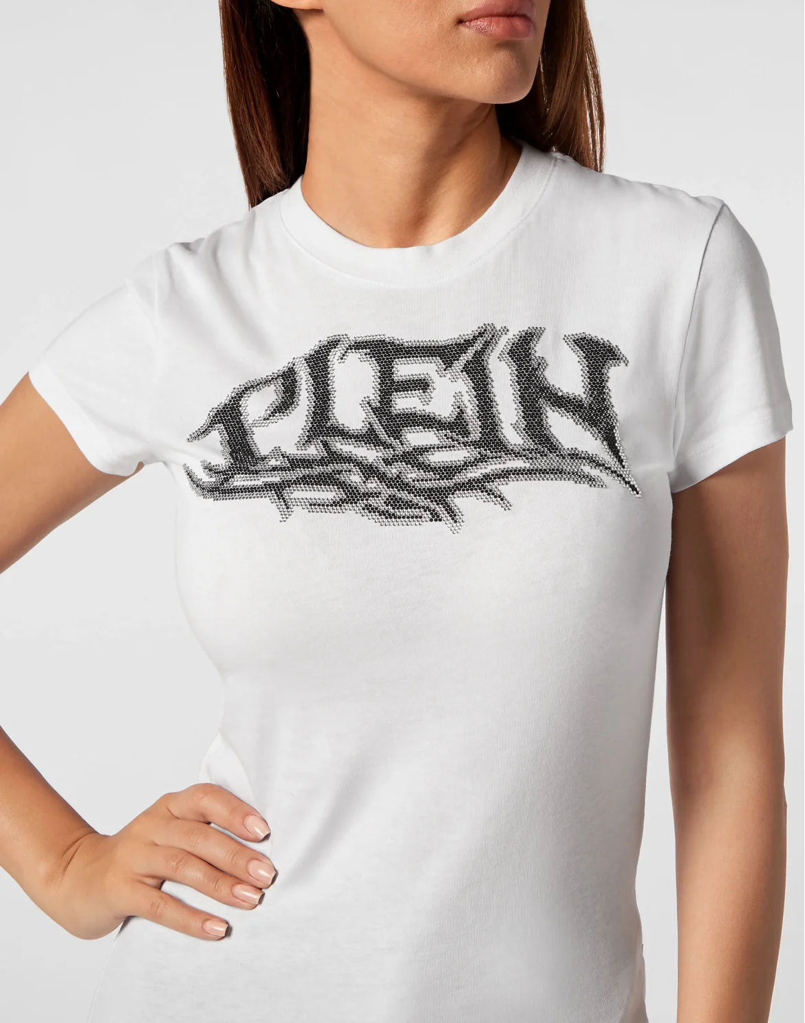 T-shirt Round Neck Sexy Pure Fit Crystal, цвет: Белый
