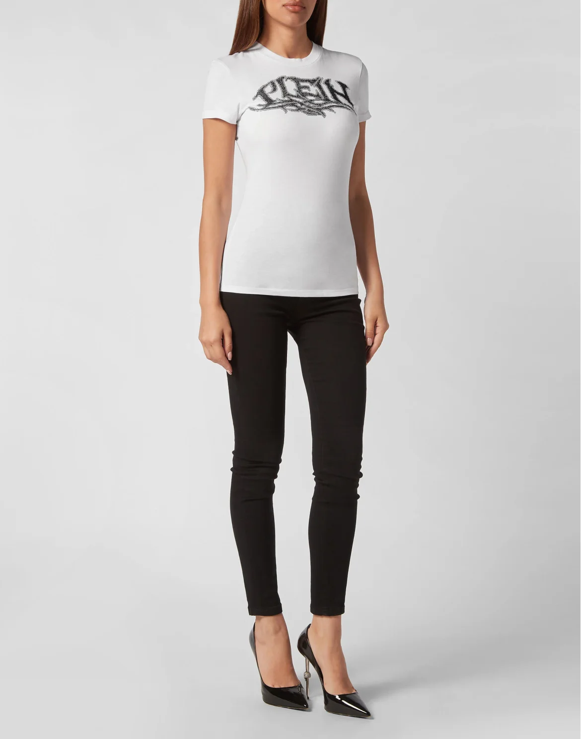 T-shirt Round Neck Sexy Pure Fit Crystal, цвет: Белый